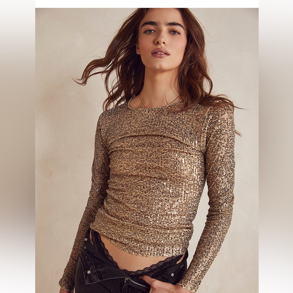 Free People Gold Rush Long Sleeve Top XS NWT